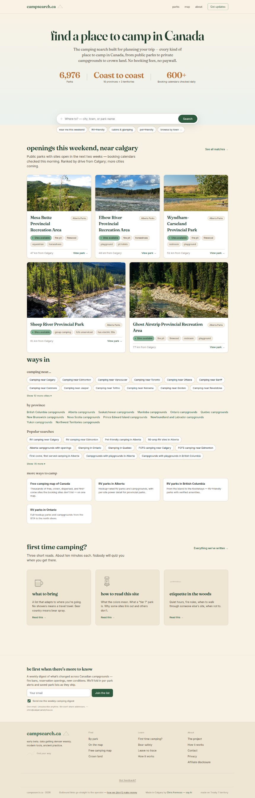 campsearch.ca — one camping search across Canada